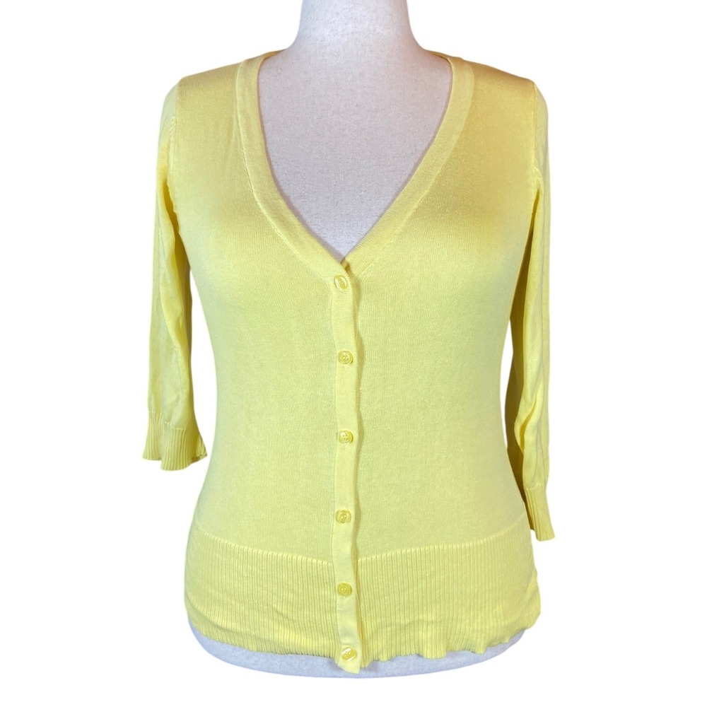 Womens Pastel Yellow Cardigan V-Neck 100% Cotton Size L
